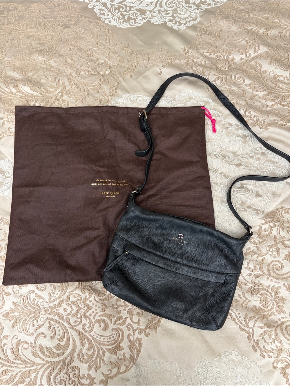 Kate Spade New York Grant Park Starla Black Pebbled Leather Crossbody & Dust Bag